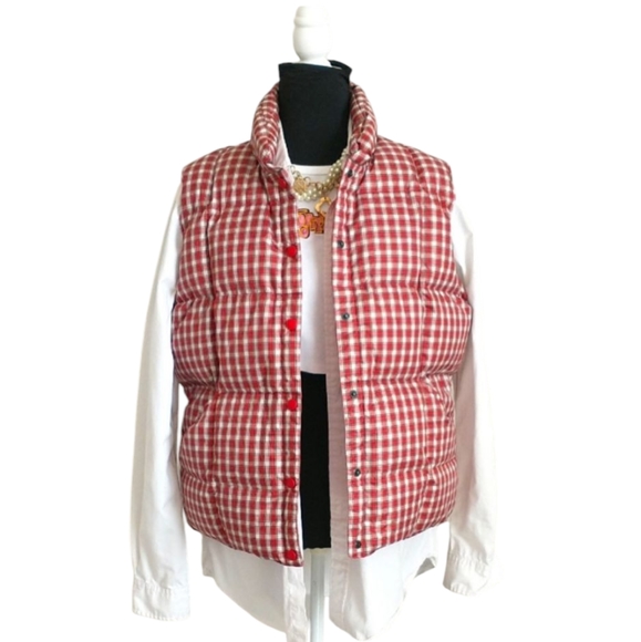Lands' End Jackets & Blazers - NWOT LANDS' END Red and White Checkered Puffer Vest. Size/ L